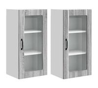 Helloshop26 Set di 2 pensili da cucina moderni con 6 ripiani portaoggetti pratico, 40 x 31 x 80 cm, in legno, grigio Sonoma 02_0054342