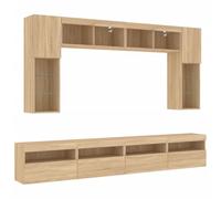 Helloshop26 Set di mobili Armadio a buffet TV TV Soggiorno camera da letto soggiorno a parete x 8 pezzi e luci LED rovere Sonoma Marrone 02_0025378