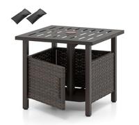Helloshop26 Tavolino rettangolare in rattan con foro per ombrello, 55,5 x 55,5 x 47,5 cm, resistente ed elegante in rattan PE marrone 20_0013991
