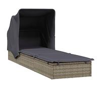 Helloshop26 Transat - Sedia a sdraio con tetto pieghevole, 213 x 63 x 97 cm, in resina intrecciata grigia 02_0012208