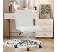 Hellove Sedia da Trucco con Ruote, Sedia Scrivania Girevole Regolabile in Altezza con oro Metallo Base, Make Up Vanity Chair, Sgabello da Trucco con Schienale per Camere da Letto,Ufficio,Bianco-Pelle
