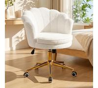 Hellove Sedia da ufficio, sedia da toeletta con petalo/conchiglia, schienale moderno, con base metallica dorata, poltrona da tavolo per soggiorno, ufficio, camera da letto, bianco Sherpa