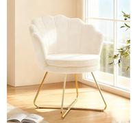 Hellove Sedia Trucco, Poltrona Conchiglia in Teddy con Placcato Oro Metallo Gambe, Moderno Poltrona Salotto con Seduta Morbida Imbottita per Camera da letto/Soggiorno/Vanità, Blanco