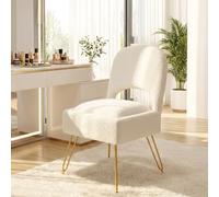 Hellove Sgabello da toeletta con vano portaoggetti e schienale pieghevole, comodo con gambe in metallo dorato, 42 cm di larghezza, 11 l, bianco Sherpa