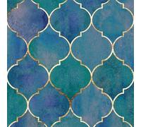 HelloWall Carta da parati con motivo geometrico blu e oro, con graticcio e graticcio, color oro metallizzato, verde smeraldo, verde acqua, marocchino, vintage, carta da contatto rimovibile di lusso