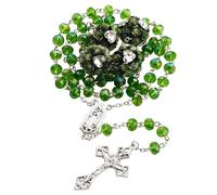HELLOWIN Rosario cattolico Guadalupe con perline di cristallo da 8 mm, con grandi perle di rosa, da donna, in sacchetto di velluto, Regular Size, Cristallo, Non pietra preziosa