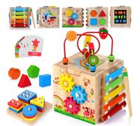 HELLOWOOD Cubo di Abilità Motorie in Legno per Bambini 8 in 1 Giocattoli