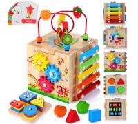 HELLOWOOD Cubo di Abilità Motorie in Legno per Bambini 8 in 1 Giocattoli di