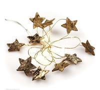 hellum 151060 - Ghirlanda luminosa a LED con stelle, 20 stelle di corteccia di betulla, luce bianca calda, con timer, funzionamento a batteria (3 x AA non incluse), decorazione natalizia per interni