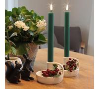 hellum 151855 - Candele a LED, funzionamento a batteria, con funzione timer, candele con telecomando, fiamma tremolante, con timer, 24,5 x 2,2 cm, colore: verde scuro