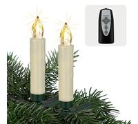 Hellum 524796 - Candele per albero di Natale, senza fili, 12x candele a LED con telecomando + timer, funzionamento a batteria, 10x1,5 cm, senza cavo, dimmerabili con modalità tremolante, gocce di cera