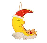 Hellum 574036 - Lampada da finestra a LED, in legno "luna di legno con orso che dorme", colorata, 10 LED bianchi caldi, funzionamento a batteria