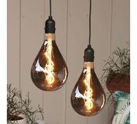 Hellum Lampada a sospensione batteria e telecomando per esterni, set di 2x A130 Ø 13cm, lampadina fumé con batteria, lampada a sospensione retrò dimmerabile (8xAA non inclusa) 151466