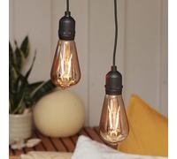 Hellum Lampada a sospensione con batteria e telecomando, set da 2 pezzi, lampadina dorata con batteria e timer, ST64, Ø 6,4 x 13,8 cm, lampada a sospensione per esterni con telecomando 151411