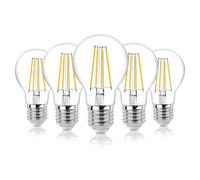 Hellum Lampadina Filamento LED, Dimmerabile LED, 5 pezzi, 7W equivalenti a 60W, con attacco E27, 806 lumen, Luce bianca calda 2700K, Forma a Lampadina A60, vetro opaco, senza sfarfallio, 206517