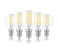 Hellum lampadina LED E14 bianco caldo 4,2W set 5 pezzi, LED E14 dimmerabile con 90 Ra e 470 lm, sostituisce lampadina da 40 watt, lampadine dimmerabili trasparenti forma goccia G45 con 2700K 220650
