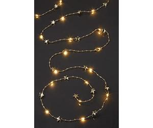 Hellum LED luci di rame Tauperlen, stelle dorate, 20 LED bianco caldo, lunghezza luce 190 cm, colore cavo argento e oro, per interni, a batteria (3AA), 521597