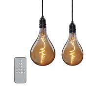 Hellum set di 2 lampade a sospensione con batteria e telecomando per esterni, Ø 10cm + 13cm, lampadina dorata con batteria, dimmerabile, lampada a sospensione per esterni (8xAA non incluse) 525090