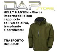HELLY HANSEN - Giacca impermeabile con cappuccio cod. 71043 colore verde oliva