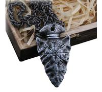 Helm of Awe e Viking Vegvisir Rune Spear Collana con Pendente, mai tramontare Gioielli Mitologia norrena Regalo amuleto pagano Vichingo