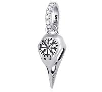 Helm of Awe Raven Skull Pendant CZ Charms, Fit Pandora protezione talismano braccialetto, Argento 925 Vichingo Crow scheletro ciondola perline, regali per la protezione/Halloween/compleanno