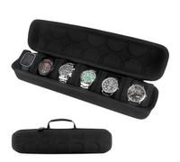 HELMDY Custodia da viaggio a 6 scomparti per orologio da uomo e donna: scatola portaoggetti con maniglia per il trasporto, organizer portatile per orologi e orologi intelligenti