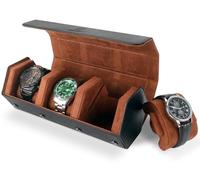 HELMDY Porta Orologi Uomo 3 Posti, Scatola Porta Orologi Uomo 3 Posti, da Viaggio in Pelle PU, Portatile Scatola per, Donna (Nero/Marrone)