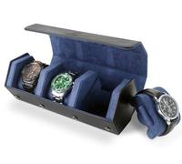 HELMDY Porta Orologi Uomo 3 Posti, Scatola Porta Orologi Uomo 3 Posti, da Viaggio in Pelle PU, Portatile Scatola per, Donna (Nero/Blu)