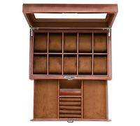 HELMDY Scatola per orologi con 10 scomparti con chiusura a cassetto, per uomini e donne, custodia per orologi di lusso, organizer a 2 ripiani, colore: marrone