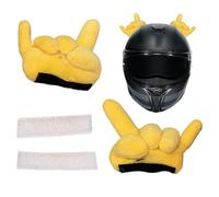 Helmet Plush Decoration Set | 12x11.5cm Funny Gesture Accessories Soft Craft Pair | Motorcycle Ski Cycling Headgear Ornament Creative Adhesive | Men Teen Rider Friend Biking Costume Gift