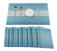 HeloHo Set di 8 tovagliette blu in vinile, resistenti al calore, antimacchia, pieghevoli, lavabile, lavabile, lavabile, tavolo da pranzo, decorazione per interni ed esterni.