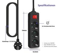 Helos Steckdosenleiste CLASSIC 3-compartimenti black con Schalter 262805
