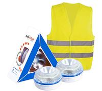 HELP FLASH SMART PK2771-2 luci di Emergenza, Segnale V16 premeralizzazione + Torcia, DGT, Base Magnetica, attivazione Automatica, e Regalo Gilet Riflettente omologato, Giallo Auto