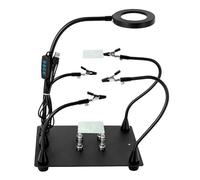 Helping Hands - Stazione di saldatura con base in ferro, lampada d'ingrandimento a LED a 3 colori, 4 mani magnetiche flessibili
