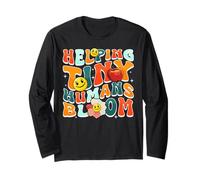 Helping Tiny Humans Bloom Retro Colorful Teacher Design Maglia a Manica