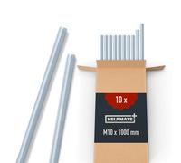 HELPMATE Asta filettata M10 x 1000 mm in acciaio zincato - 10 pezzi barra filettata con filettatura metrica completa - Perni filettati con classe di resistenza 4.8, DIN 976