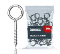 HELPMATE - Bullone a occhiello 25x12x3,8x18 mm - 50 pezzi | Acciaio zincato - Vite ad occhiello con filettatura per legno