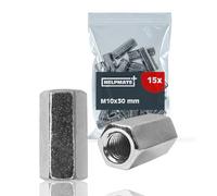 HELPMATE - Dado di prolunga M10 - Acciaio zincato - 15 pezzi | M10x30x17 mm - Dado esagonale di prolunga per il collegamento di filettature metriche