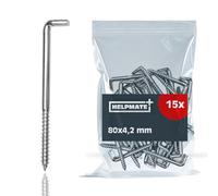 HELPMATE - Ganci a vite diritti 80x4,2x29x21 mm - 15 pezzi | Acciaio elettrozincato - Ganci per il montaggio a parete