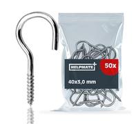 HELPMATE - Ganci a vite piegati 40x3,0x15x 9 mm - acciaio zincato - 50 pezzi - Ganci per montaggio a parete o a soffitto