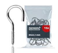 HELPMATE - Ganci a vite piegati 80x4,2x24x20 mm - acciaio zincato - 15 pezzi - Ganci per montaggio a parete o a soffitto