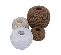 HELPMATE Set di 4 corde in fibra naturale e PP: canapa 1,5 mm, 40 m - PP bianca, 2,5 mm, 80 m - juta, 3 mm, 100 m - cotone, 1,2 mm, 135 m