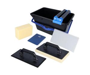 HELPMATE - Set lavaggio piastrelle 7 pz. secchio 18l, doppio rullo, tavoletta lavapiastrelle, pannello stuccatore, frattazzo e spugna - Utensili piastrellisti da pulizia per lavori di piastrellatura