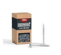 HELPMATE - Viti per legno 4,5x50 mm zincate - 100 pezzi | Testa svasata - con impronta PZ2 e scanalatura da taglio - Viti per legno per il fissaggio di accessori metallici al legno