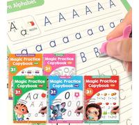 Helsort Quaderno di lavoro con scanalature magiche, grandi, confezione da 5, riutilizzabile, con penna magica, per imparare a scrivere numeri e lettere, per bambini dai 3 agli 8 anni, calligrafia