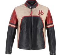 Helstons Indianapolis Giacca in pelle da moto, nero-rosso-beige, taglia XL per maschi