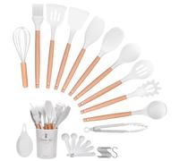 Helterfolg Utensili Cucina Set, 29 Pezzi Resistente Utensili da Cucina in Silicone, Cucina Set con Supporto Spatola Pinze per Tornitura Cucchiaio (Bianco crema)