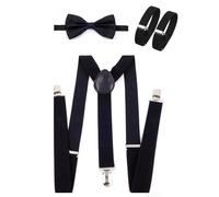 Helweet Bretelle da Uomo, Bretelle a Forma di X, Bretelle Regolabili a X Style, Manica Braccio Camicia, Bretelle e Papillon Set, Adatto a Matrimoni, Feste, Lavoro, Balli, Cene, Cori, 4 Pezzi, Nero
