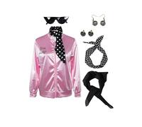 helymore Costume da donna anni '50, giacca di raso rosa sabbia con sciarpa al collo, costume da uccello Danny per Halloween, S, Ros nero