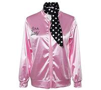 helymore Costume da donna anni '50, giacca di raso rosa sabbia con sciarpa al collo, costume da uccello Danny per Halloween, XL